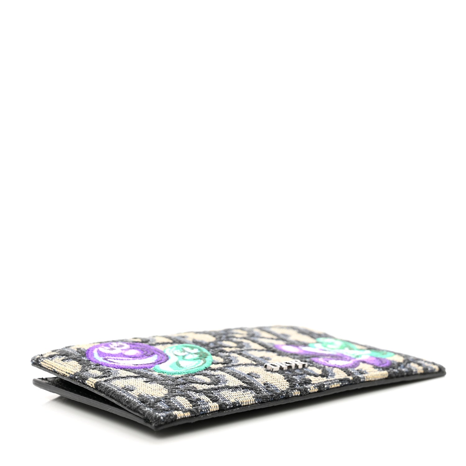 Christian Dior X KENNY SCHARF Oblique Canvas Embroidered Zip Card Holder Charcoal 4 of 7
