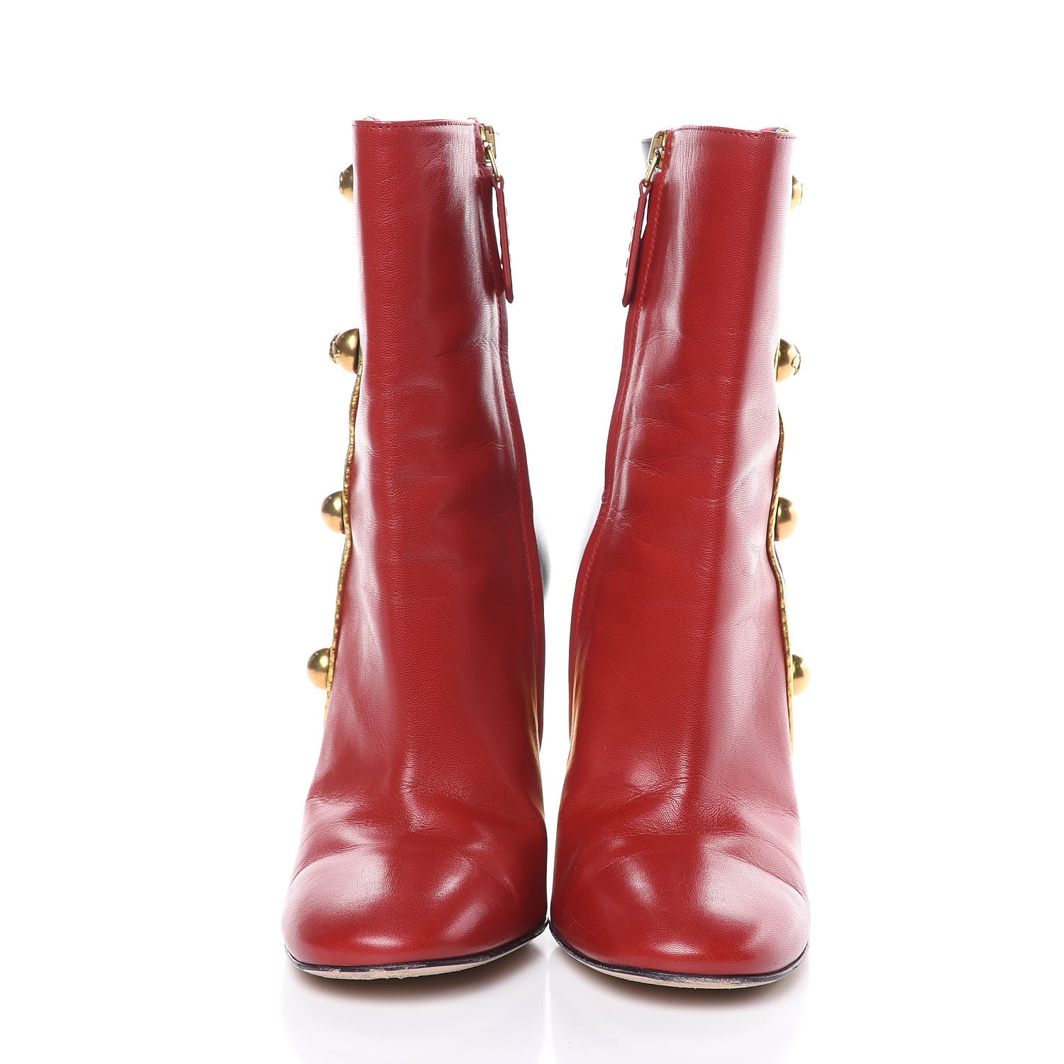 Gucci Malaga Kid Web Carly Mid Calf Boots 35.5 Hibiscus Red Oro Blue 2 of 10