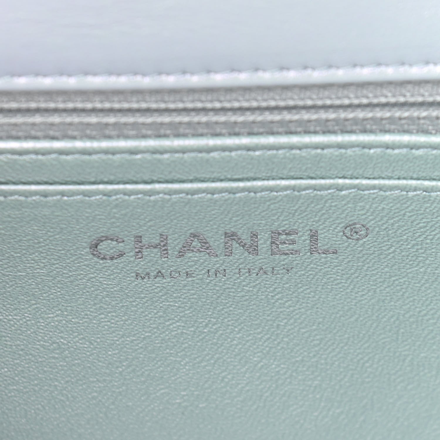 Chanel Iridescent Calfskin Quilted Mini Rectangular Flap Light Blue 6 of 9