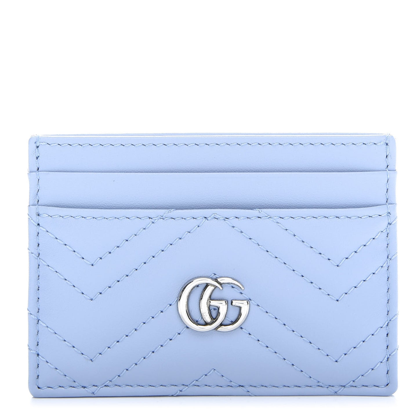 Calfskin Matelasse GG Marmont Card Holder Porcelain Light Blue