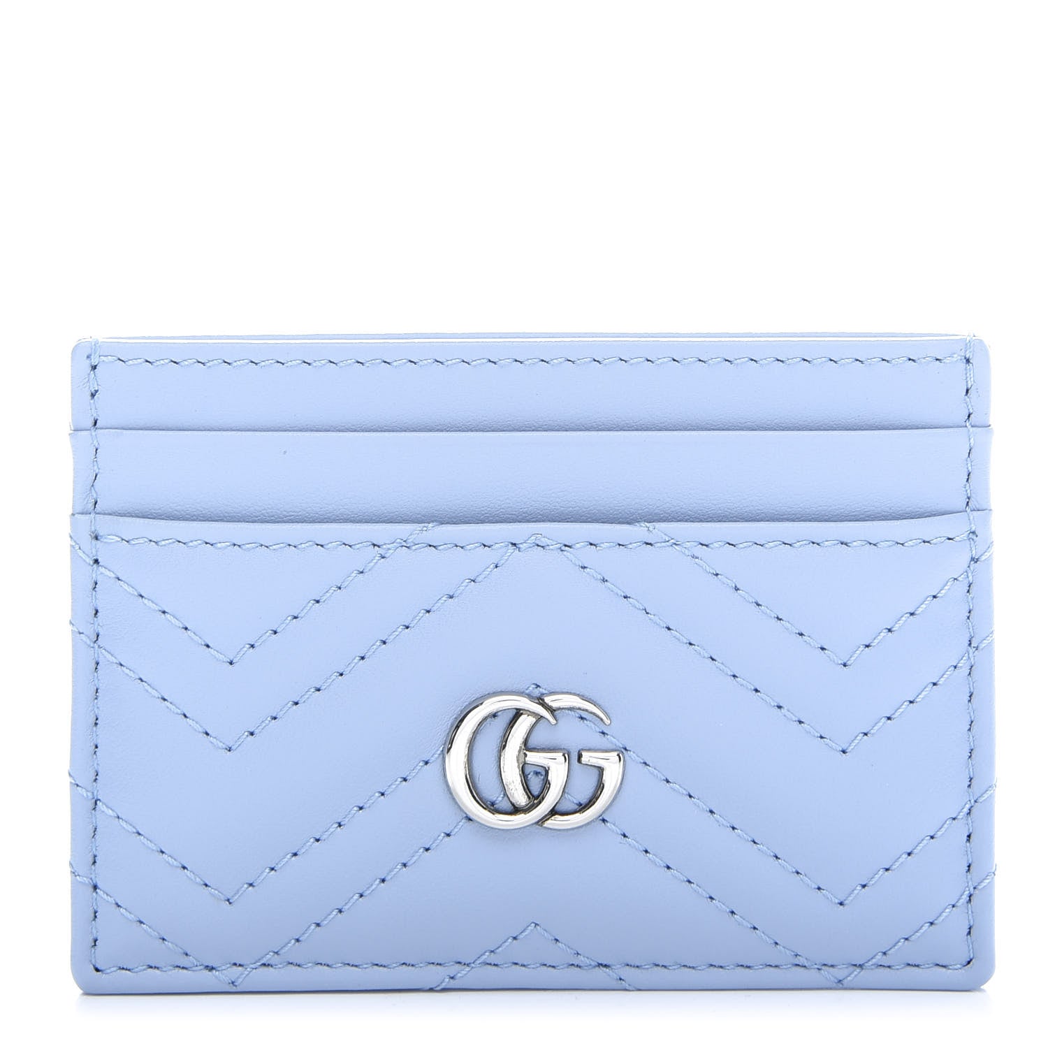 Gucci Calfskin Matelasse GG Marmont Card Holder Porcelain Light Blue 1 of 9
