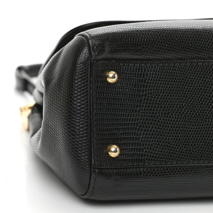 Dolce & Gabbana Lizard Calfskin Embossed Medium Miss Sicily Satchel Black 8 of 10