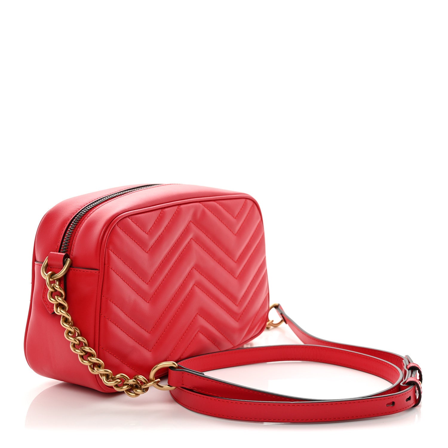 Gucci Calfskin Matelasse Small GG Marmont Chain Shoulder Bag Hibiscus Red 3 of 10