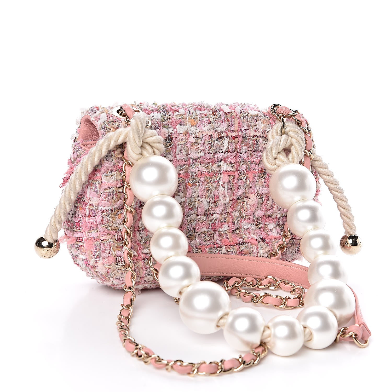 Chanel Tweed Mini Pearl Handle Flap Pink Beige Orange Ecru 3 of 10