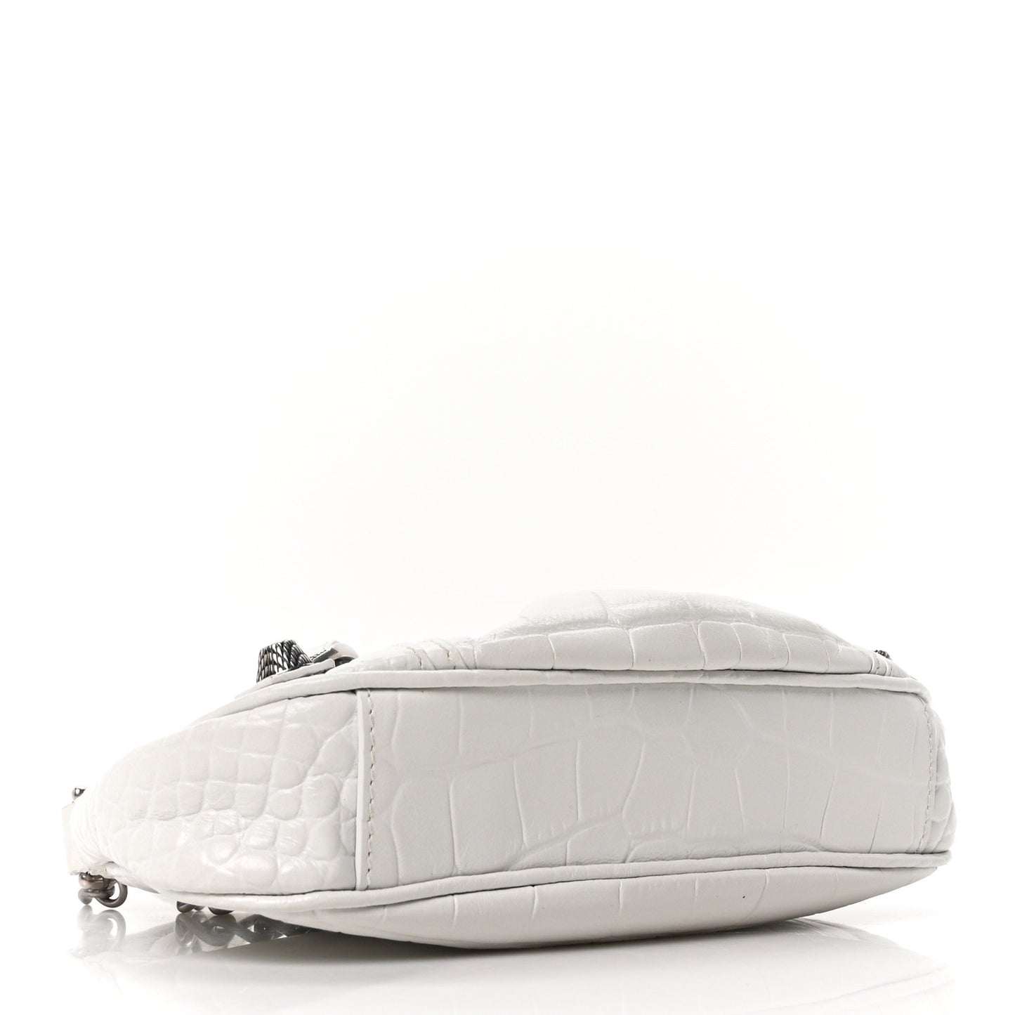 Extra Supple Calfskin Crocodile Embossed Le Cagole Mini Purse With Chain White
