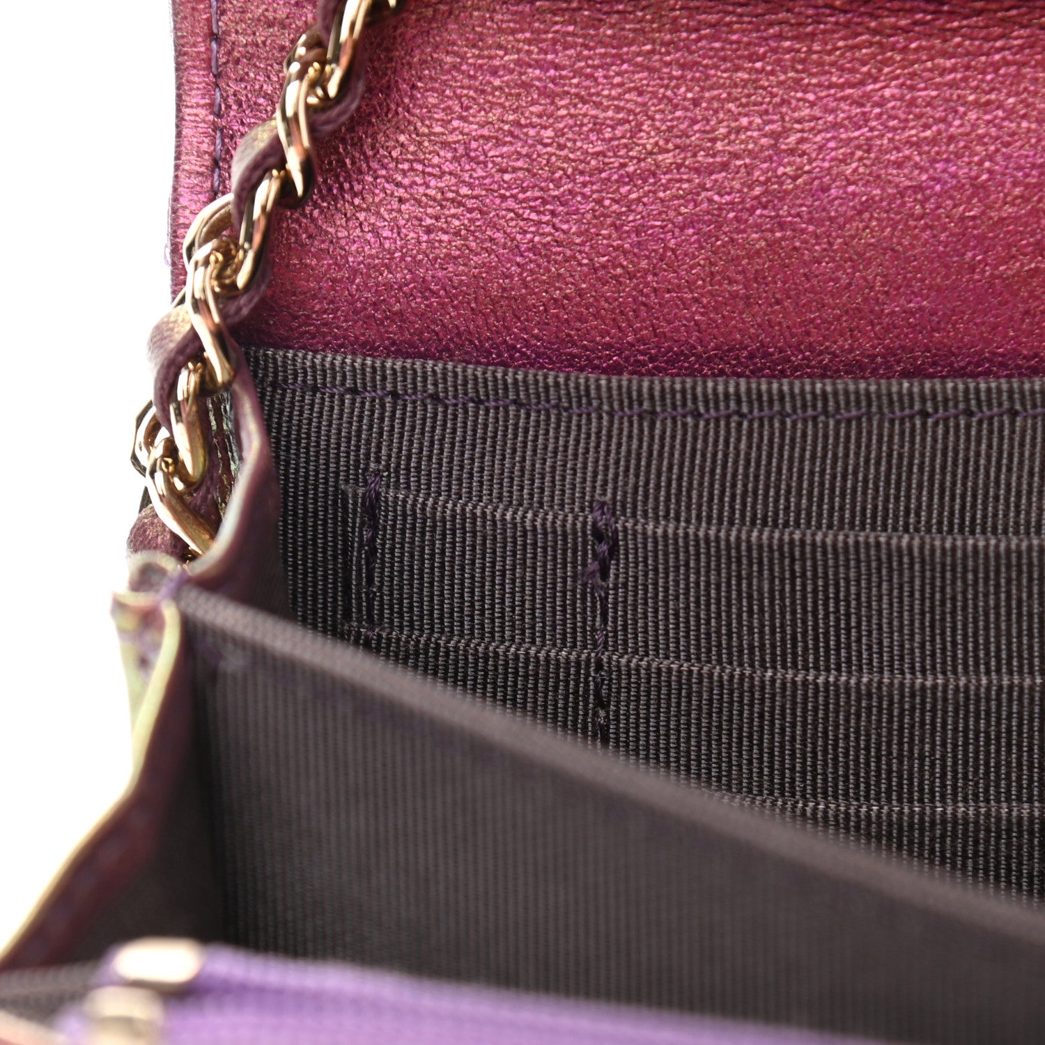Chanel Iridescent Lambskin Quilted Mini Wallet On Chain WOC Purple 10 of 12