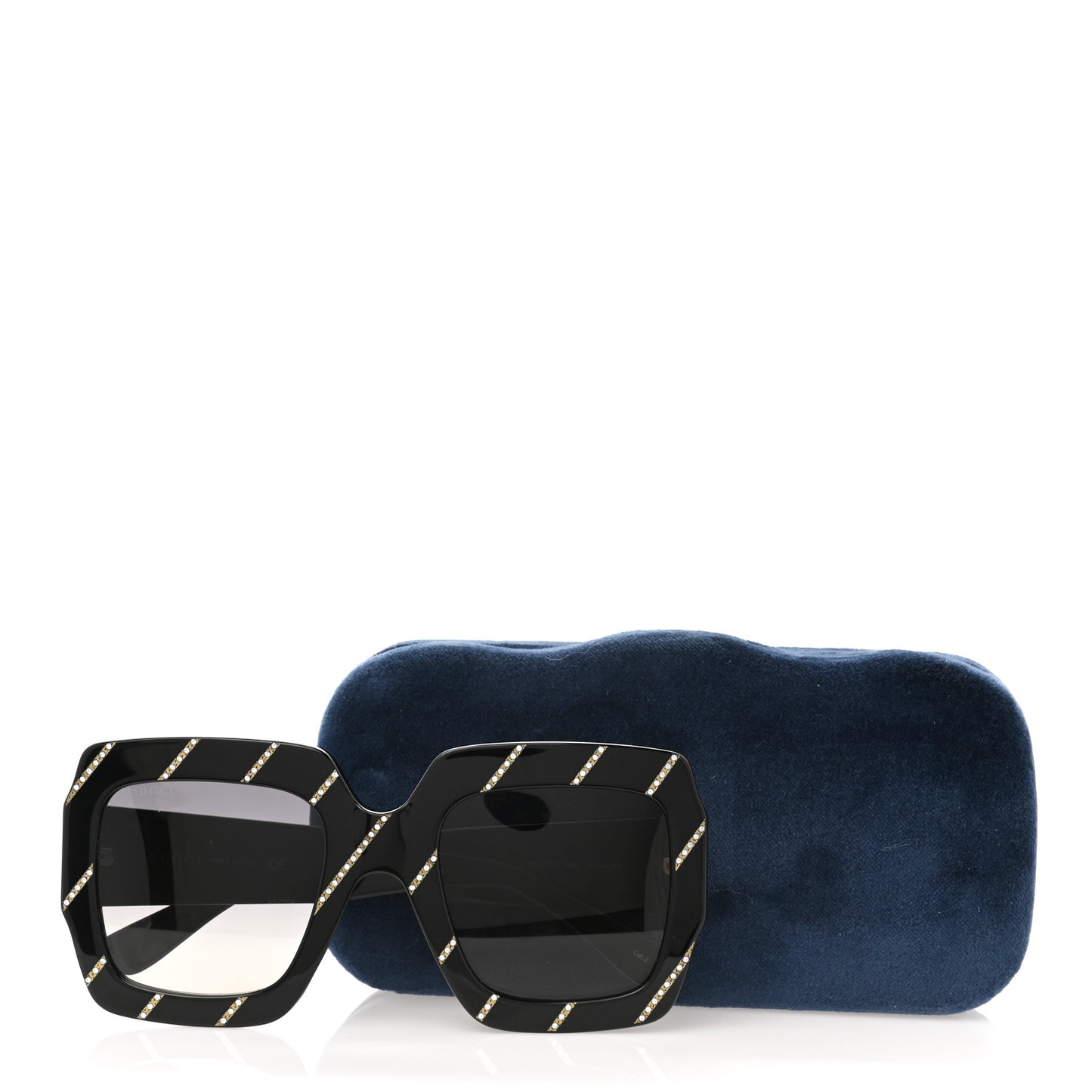 Acetate Square Frame Crystal Striped GG0178S Sunglasses Black
