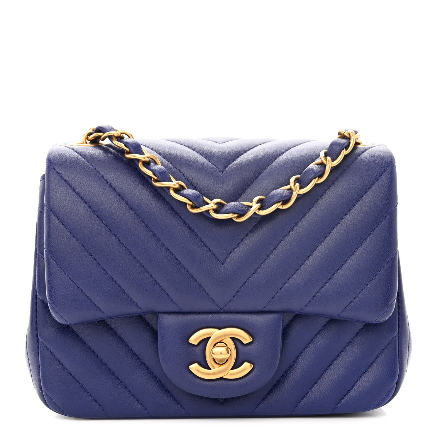 Chanel Lambskin Chevron Quilted Mini Square Flap Blue 1 of 11
