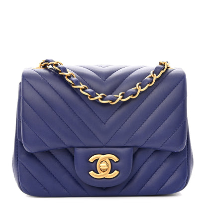 Chanel Lambskin Chevron Quilted Mini Square Flap Blue 1 of 11