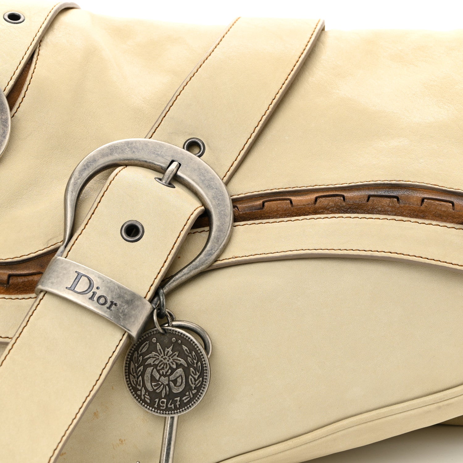 Christian Dior Calfskin Medium Gaucho Double Saddle Bag Ivory 9 of 13