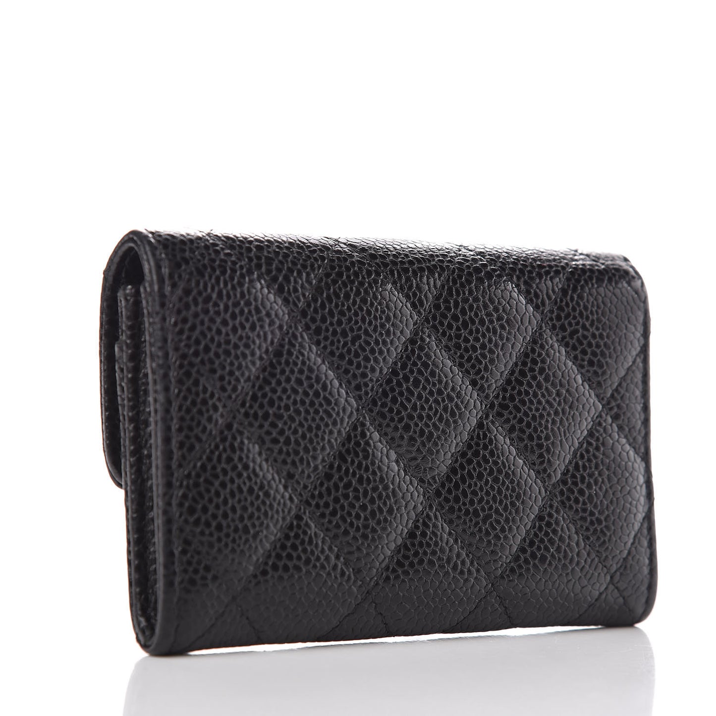 Caviar Quilted Flap Card Holder Black