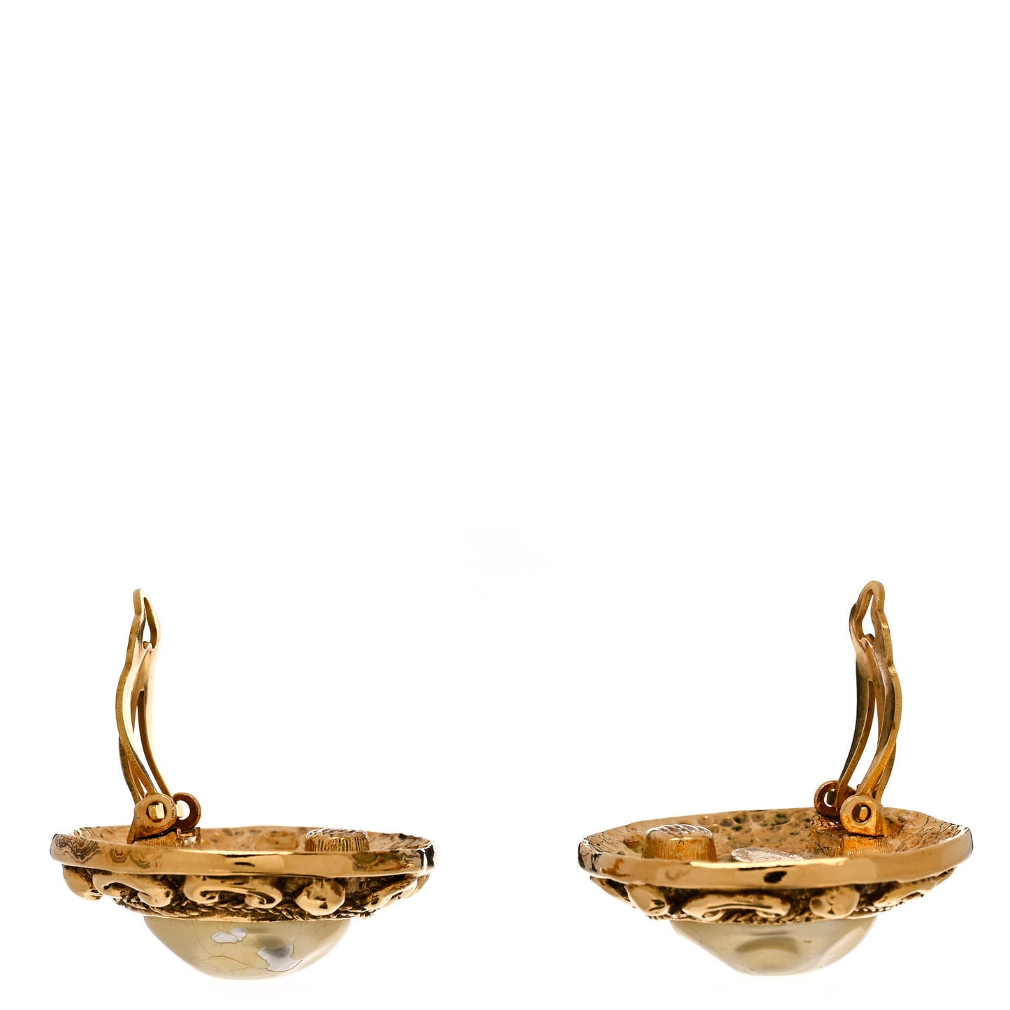 Metal Pearl Clip On Earrings Gold