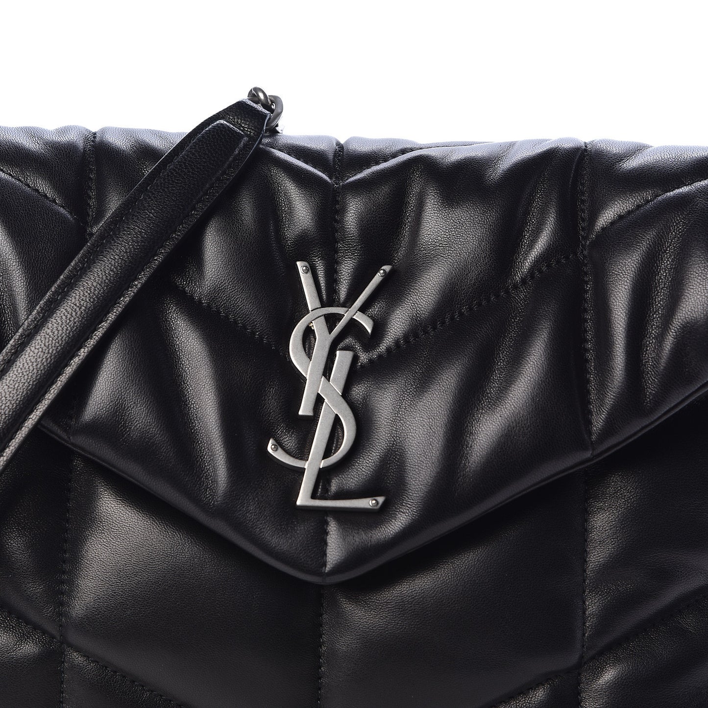 Lambskin Quilted Small Loulou Puffer Monogram Chain Satchel Black