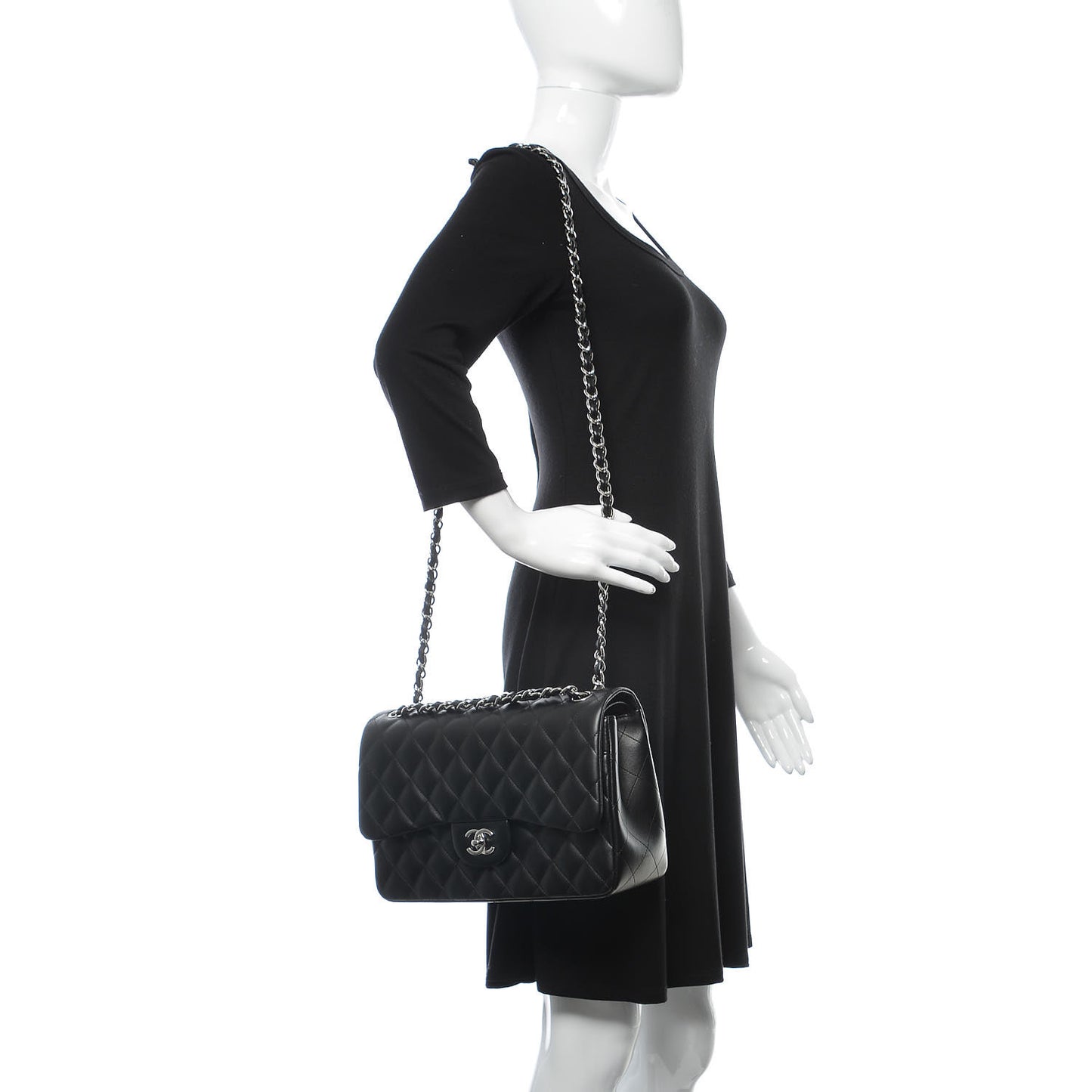 Lambskin Quilted Jumbo Double Flap Black