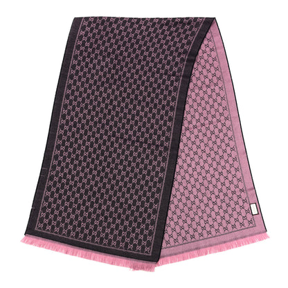 Gucci Wool GG Monogram Reversible New Sten Fringe Scarf Midnight Blue Pink 2 of 3