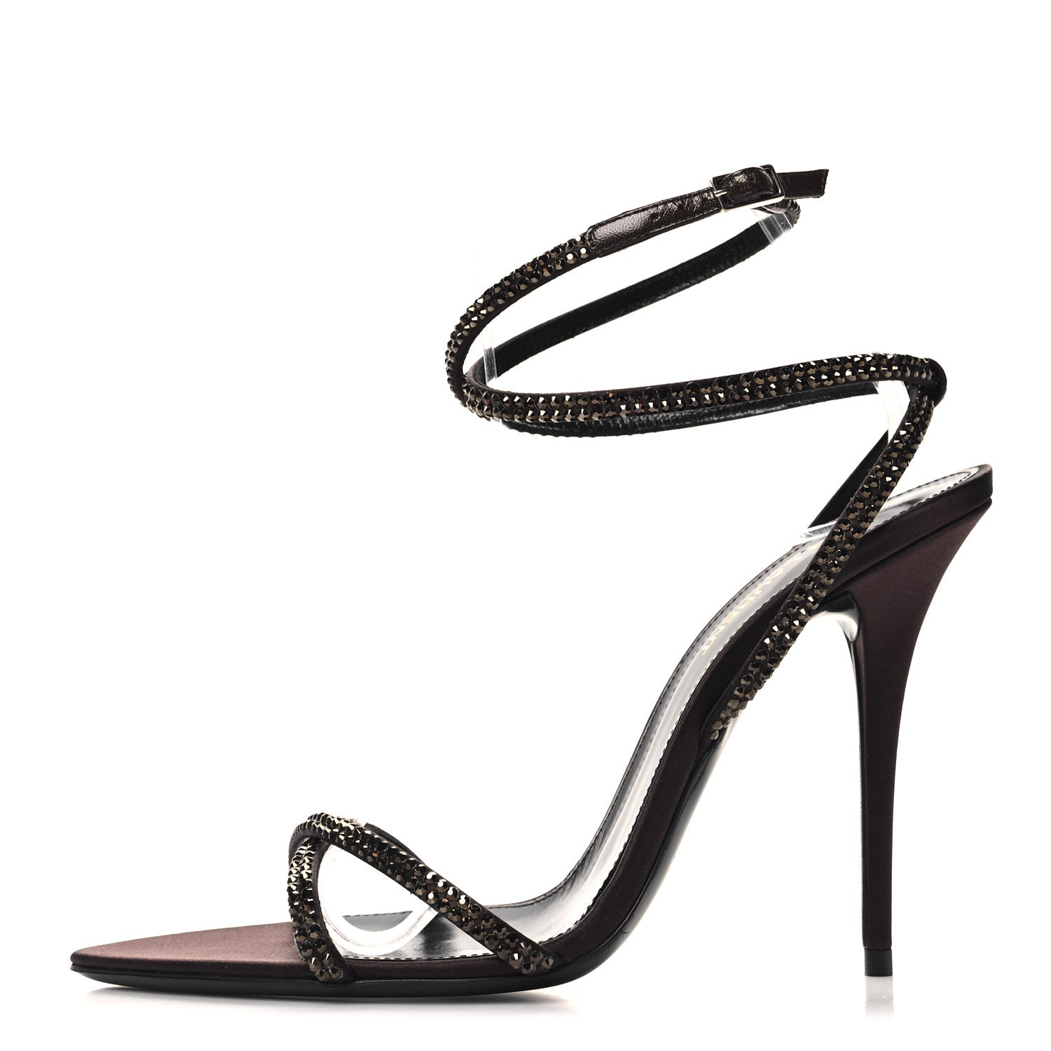Saint Laurent Satin Crystal Ava 105 Sandals 38 Amaranth 1 of 8