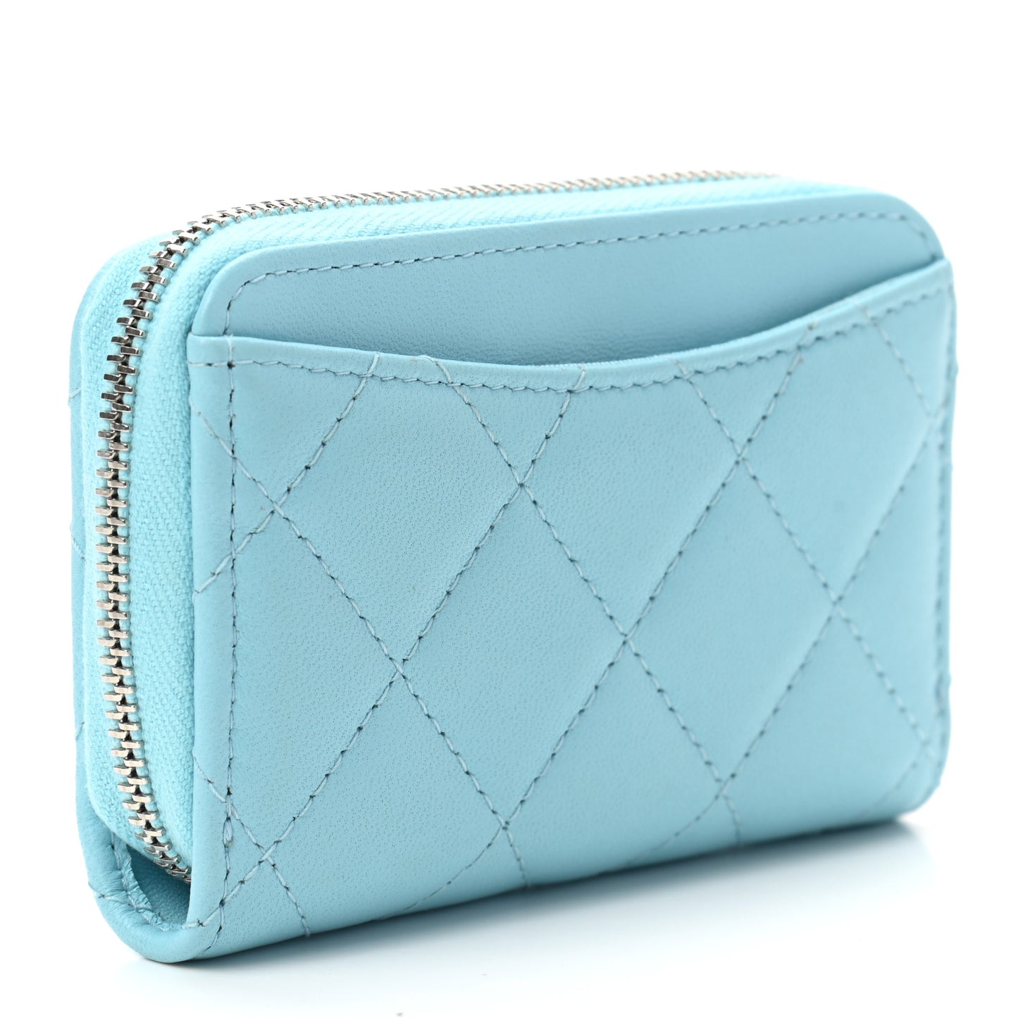Lambskin Quilted Zip Around Coin Purse Wallet Neon Blue