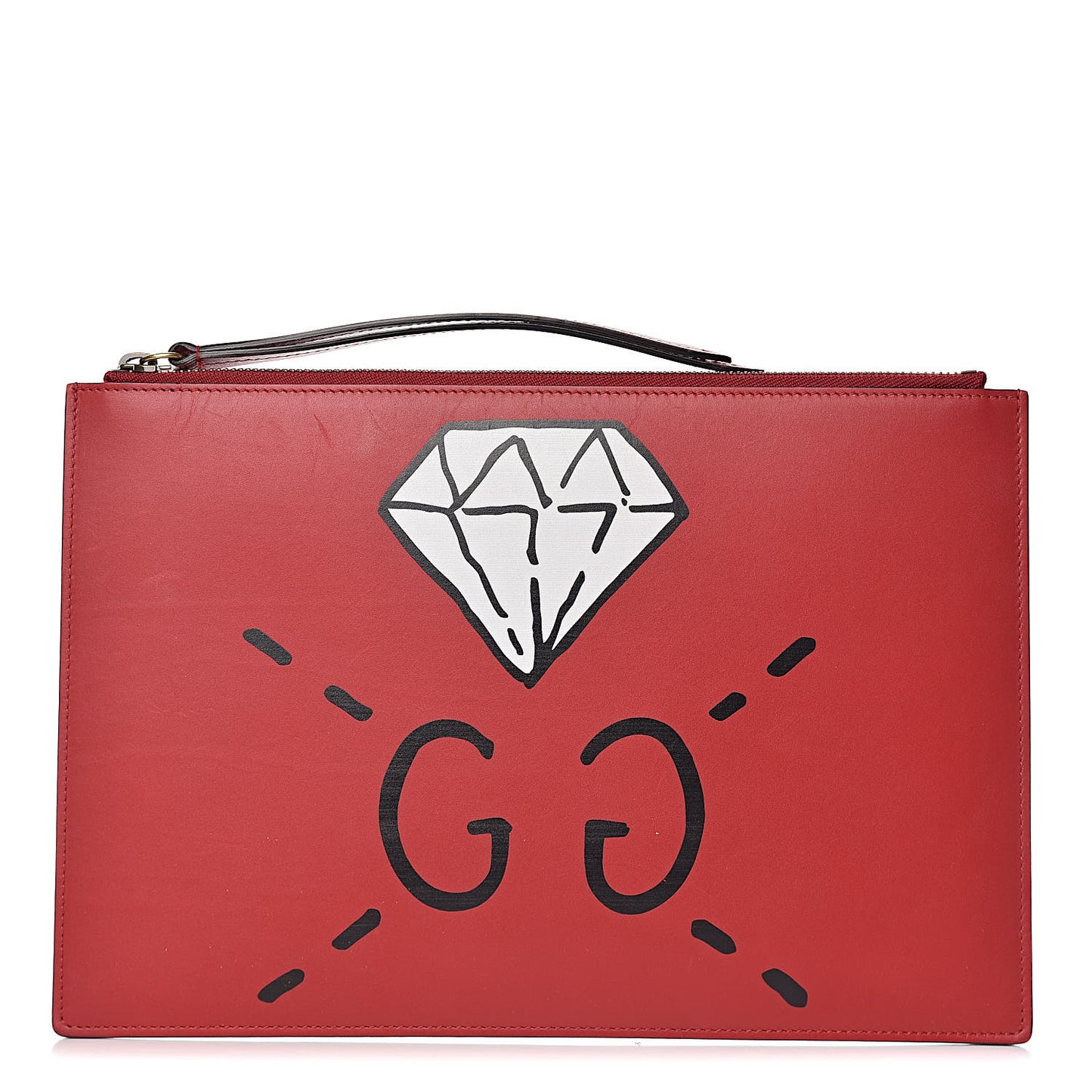 Calfskin GucciGhost Print Pouch Hibiscus Red