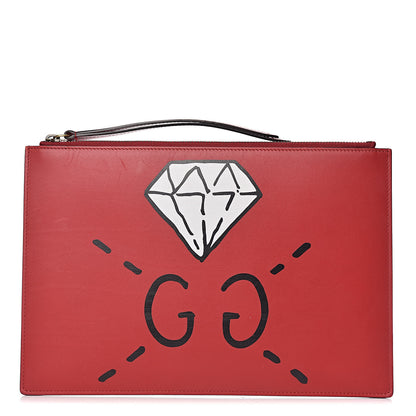 Gucci Calfskin GucciGhost Print Pouch Hibiscus Red 1 of 10