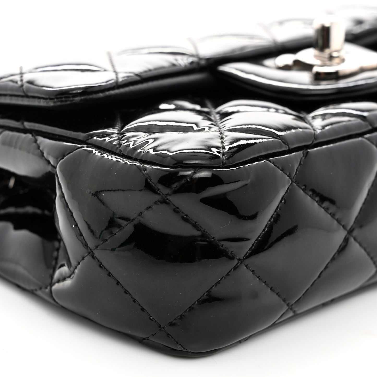 Patent Calfskin Quilted Extra Mini Rectangular Flap Black