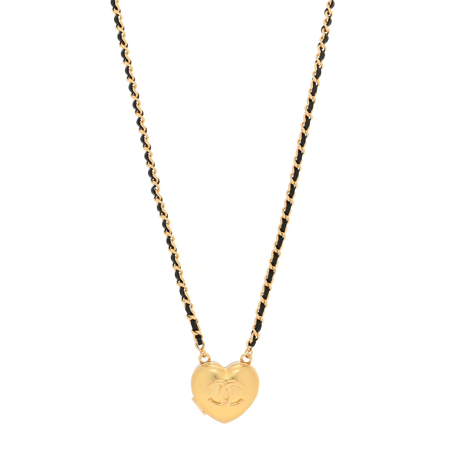 Lambskin CC Heart Mirror Locket Necklace Gold