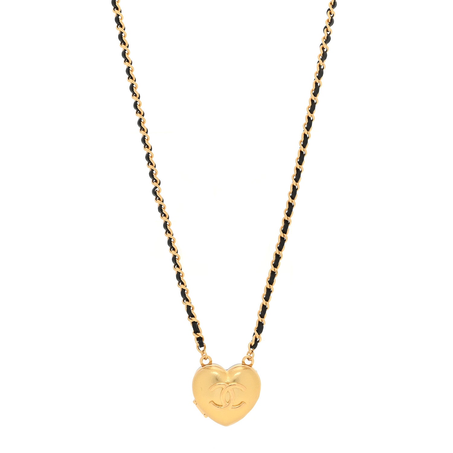 Chanel Lambskin CC Heart Mirror Locket Necklace Gold 1 of 5