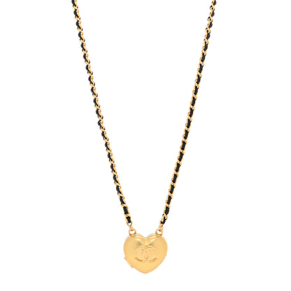 Chanel Lambskin CC Heart Mirror Locket Necklace Gold 1 of 5