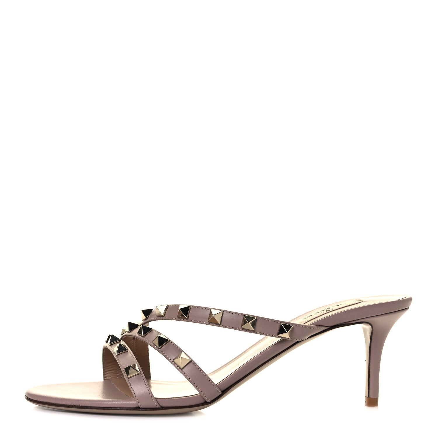 Valentino Garavani Calfskin Nappa Rockstud 60mm Slide Sandals 38.5 Poudre 1 of 10