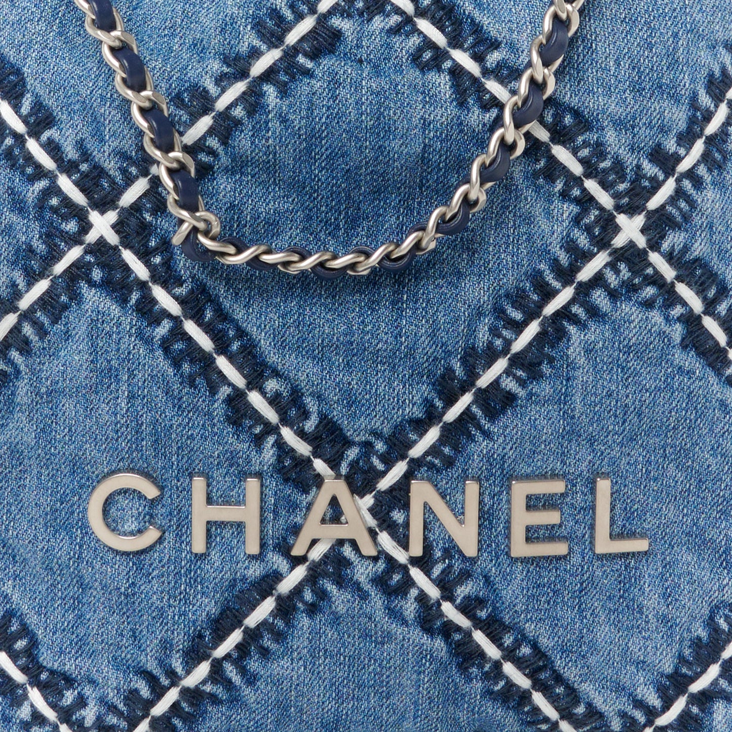 Denim Stitched Quilted Mini Chanel 22 Blue
