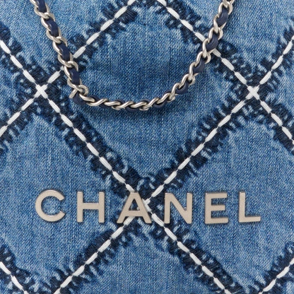 Chanel Denim Stitched Quilted Mini Chanel 22 Blue 9 of 12