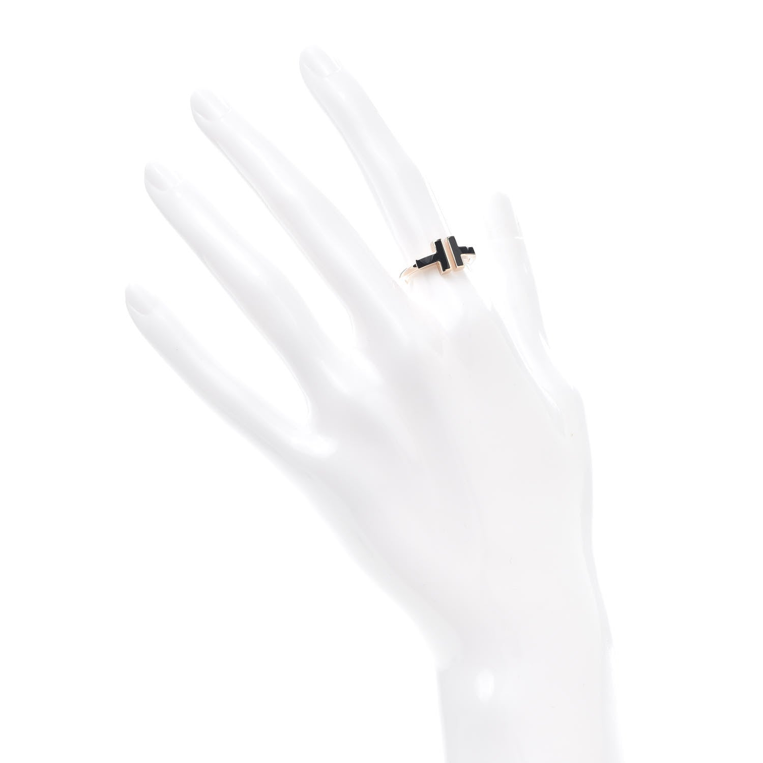 Tiffany 18K Rose Gold Black Onyx T Wire Ring 52 6 2 of 6