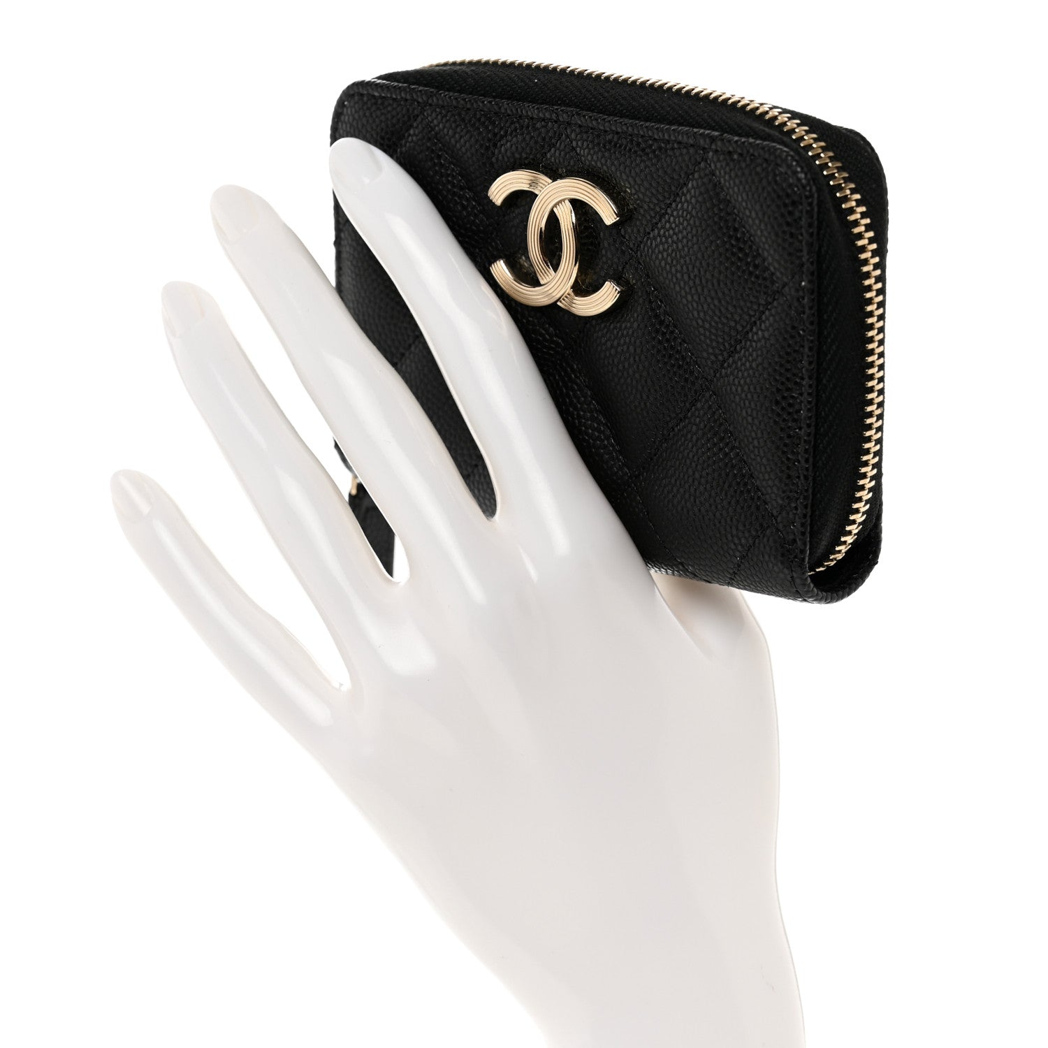 Chanel Caviar Quilted Striated CC Zip Coin Purse Black 2 of 7