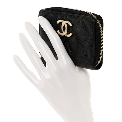 Chanel Caviar Quilted Striated CC Zip Coin Purse Black 2 of 7