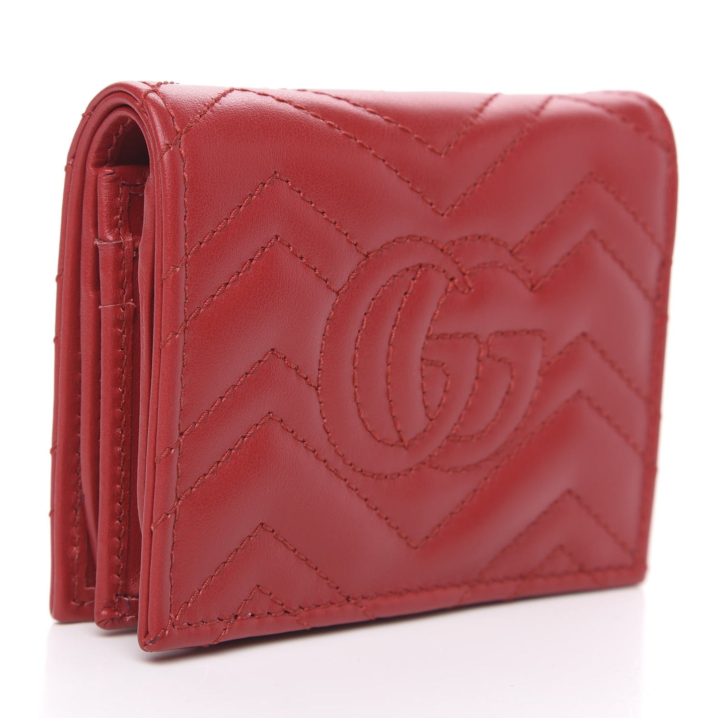 Calfskin Matelasse GG Marmont Card Case Wallet Hibiscus Red