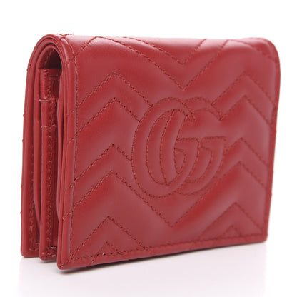 Gucci Calfskin Matelasse GG Marmont Card Case Wallet Hibiscus Red 2 of 6