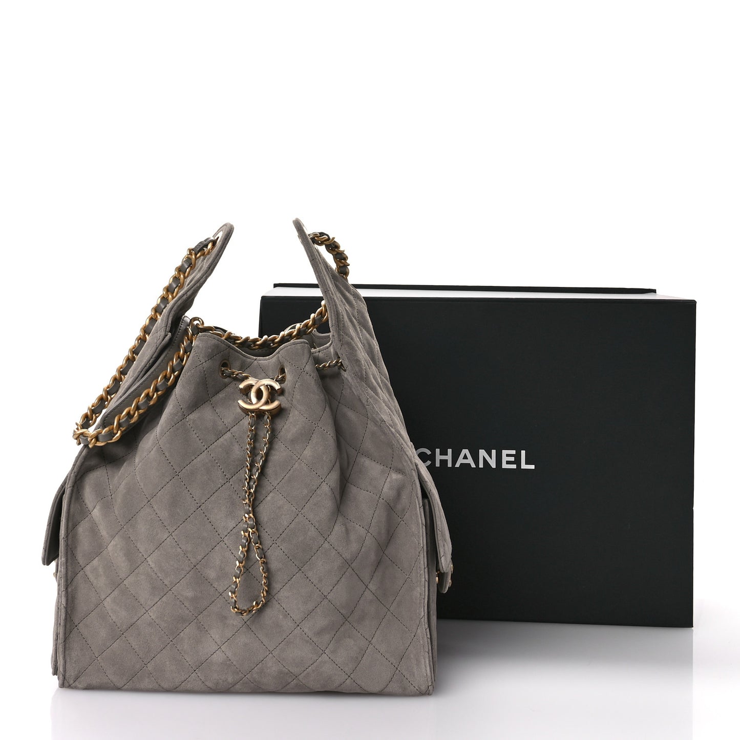 Suede Quilted Medium Chanel 25 Handbag Dark Grey
