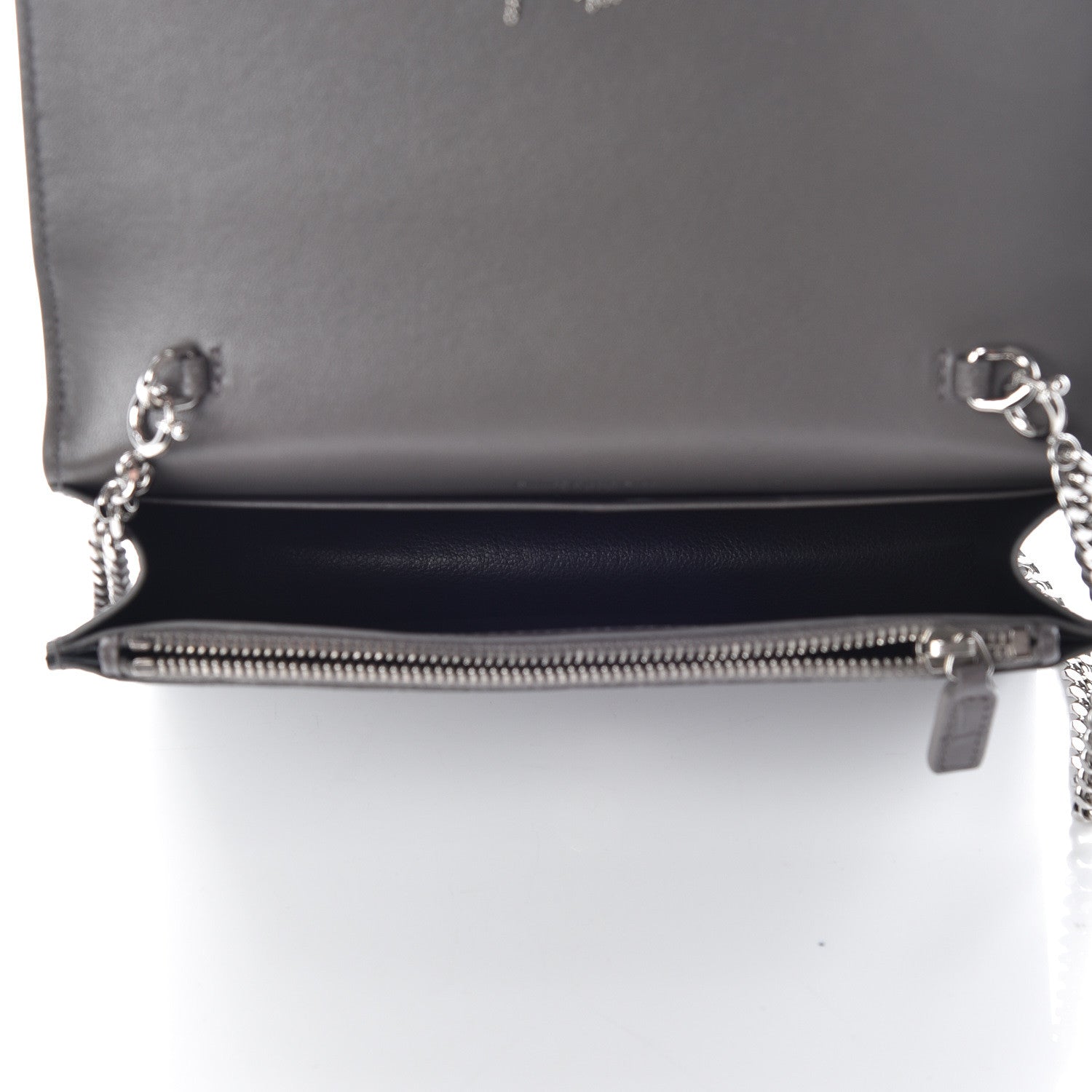 Saint Laurent Calfskin Crocodile Embossed Kate Monogram Tassel Chain Wallet Fog 5 of 9