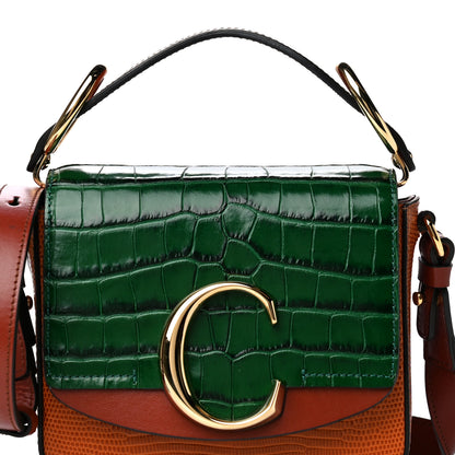 Chloe Calfskin Crocodile Embossed Mini C Double Carry Woodsy Green Chestnut Brown 14 of 14