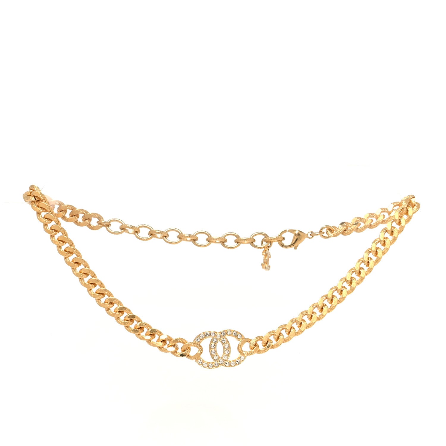 Chanel Crystal Chain Link CC Choker Necklace Gold 3 of 5