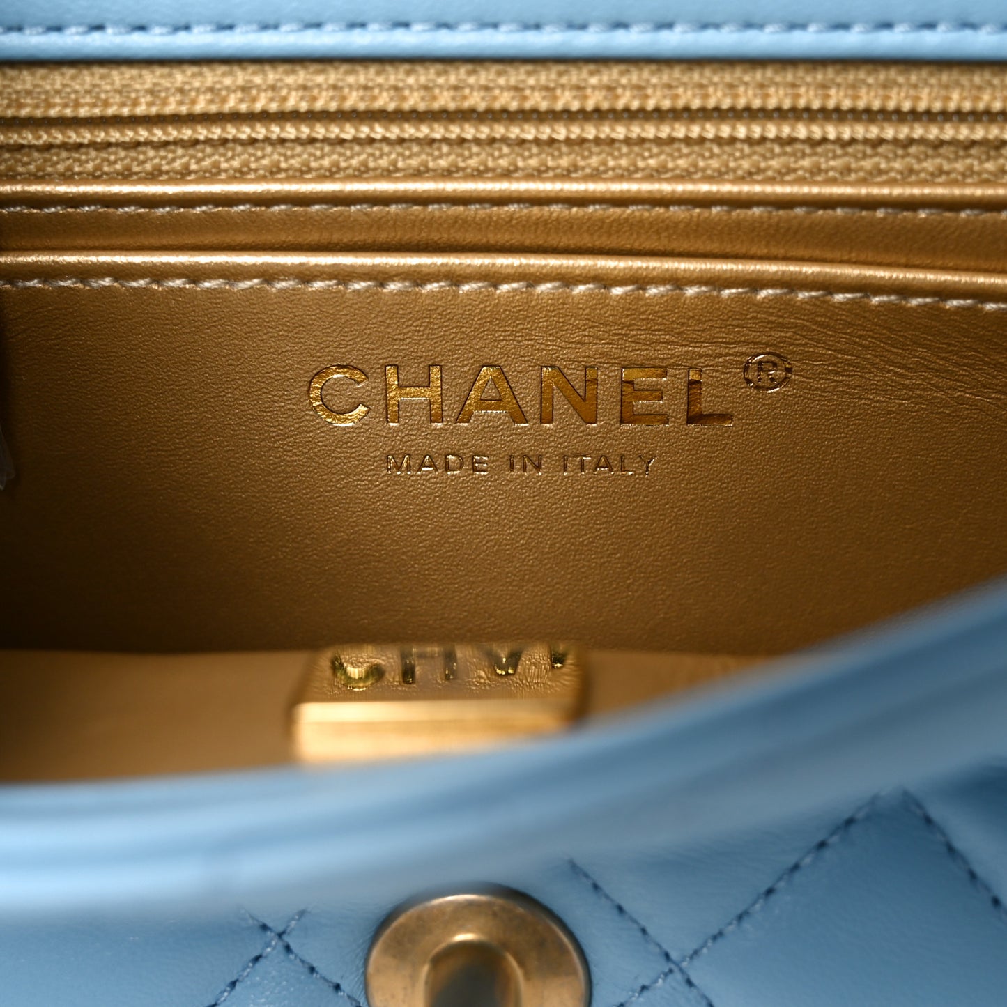 Lambskin Quilted Mini Pearl Crush Flap Light Blue