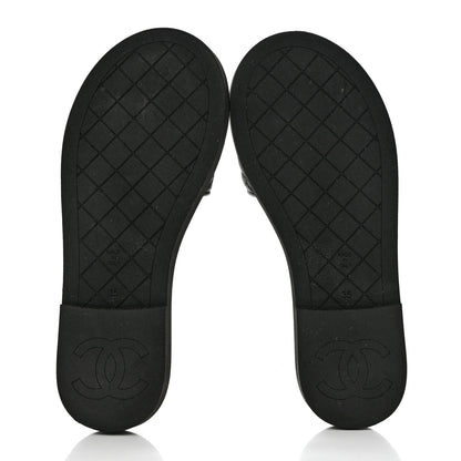 Chanel Lambskin Quilted Textured CC Mules Sandals 35 Black 5 of 8