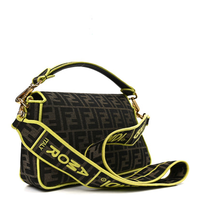Fendi Fabric Jacquard FF 1974 Large Baguette Tobacco Moro Giallo Fluo 3 of 11