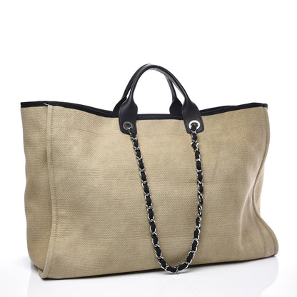 Chanel Canvas Extra Large Deauville Tote Beige Black 2 of 12