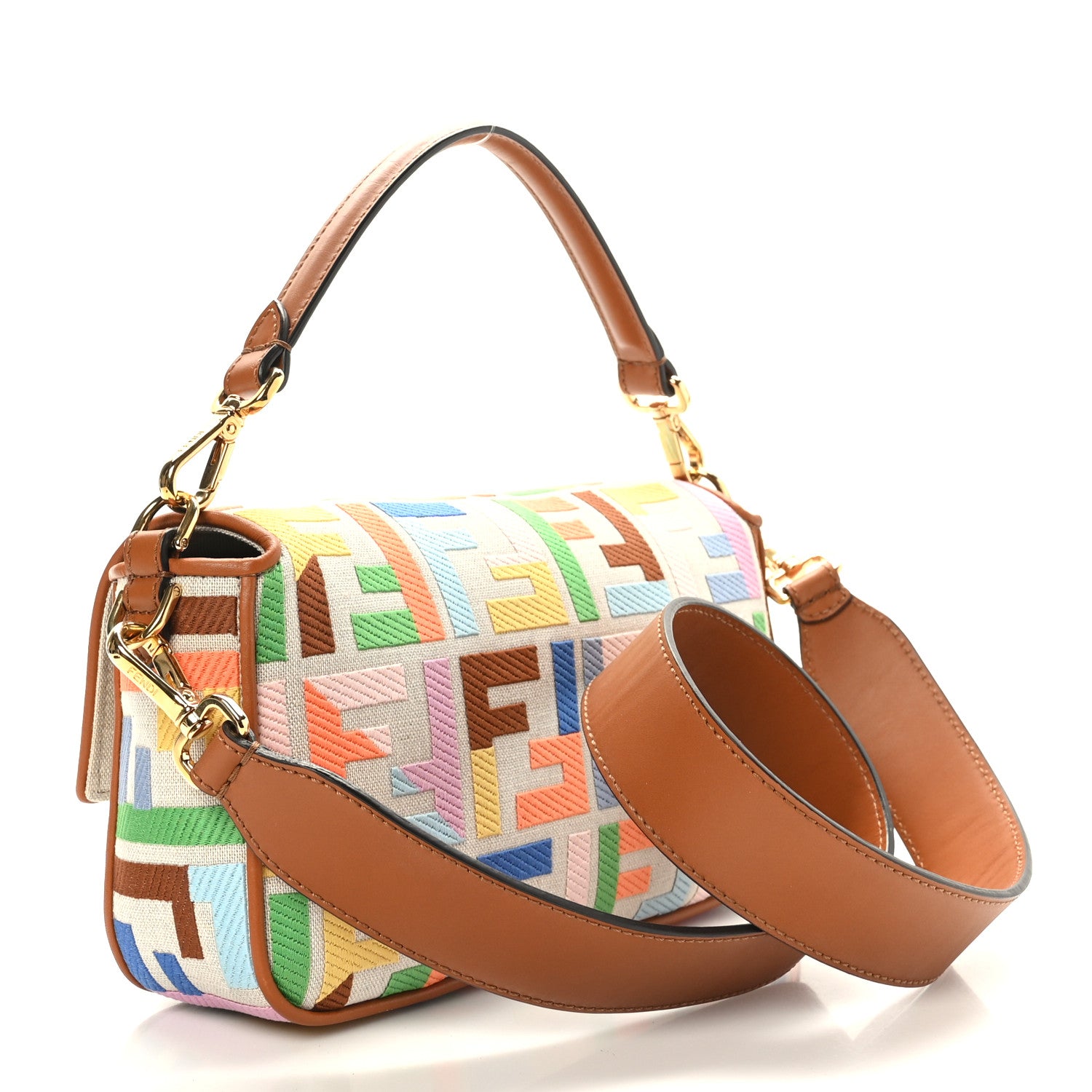 Fendi Kuban Canvas Vitello King FF Embroidered Baguette Grezzo Multicolor 3 of 9