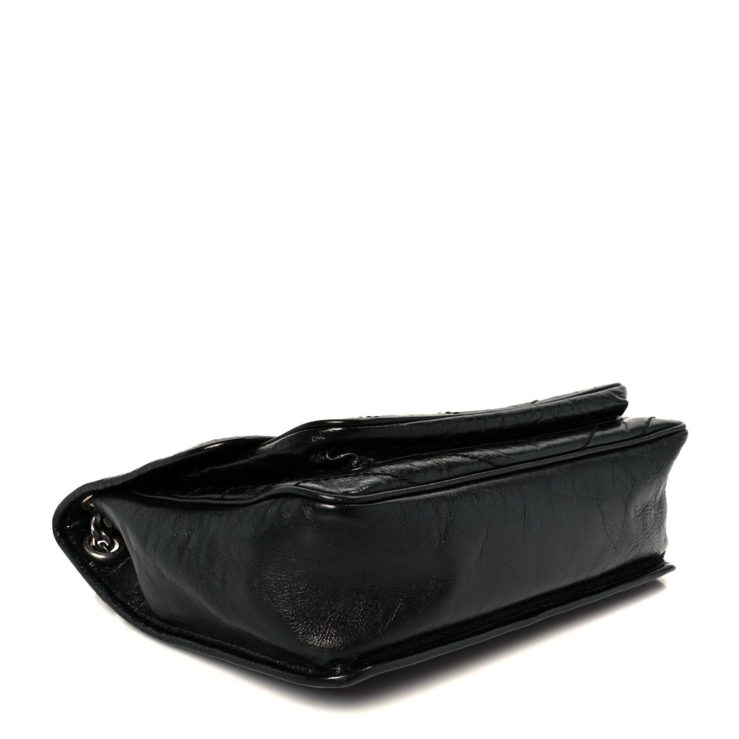 Crinkled Calfskin Matelasse Monogram Medium Niki Chain Satchel Black