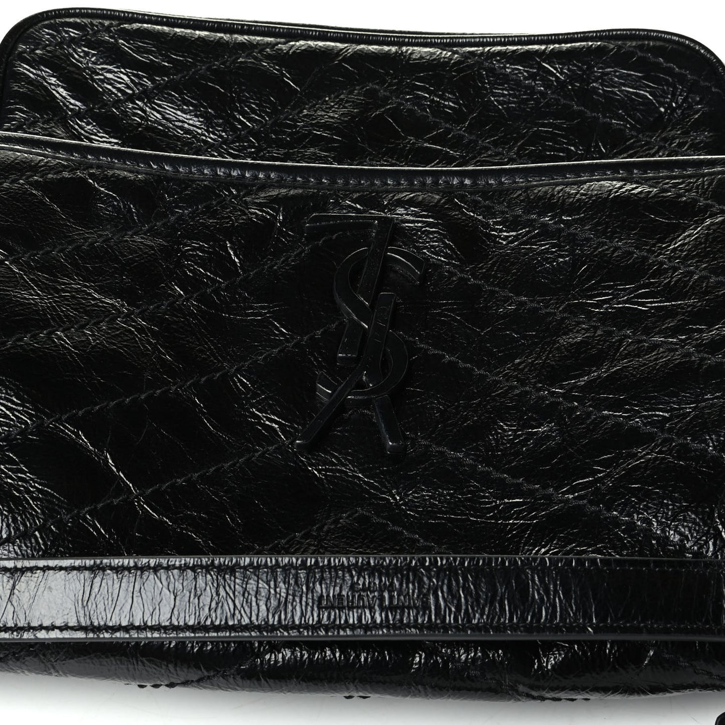 Crinkled Calfskin Matelasse Monogram Medium Niki Chain Satchel Black
