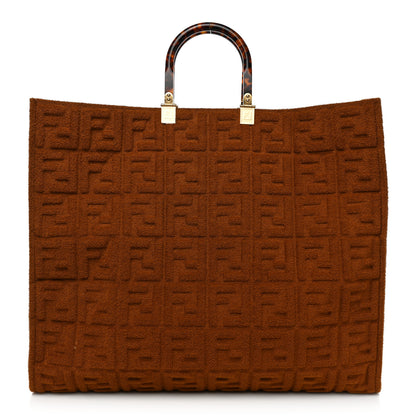 Fendi Terrycloth Plexiglass FF Embossed XL Fendi Sunshine Shopper Tote Caramel 1 of 7