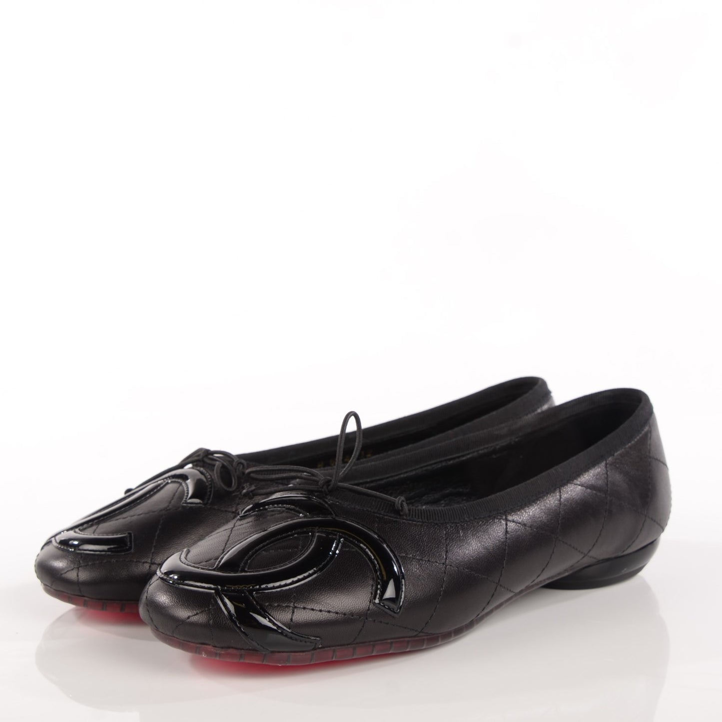 Lambskin Quilted Cambon Ballerina Flats 37.5 Black