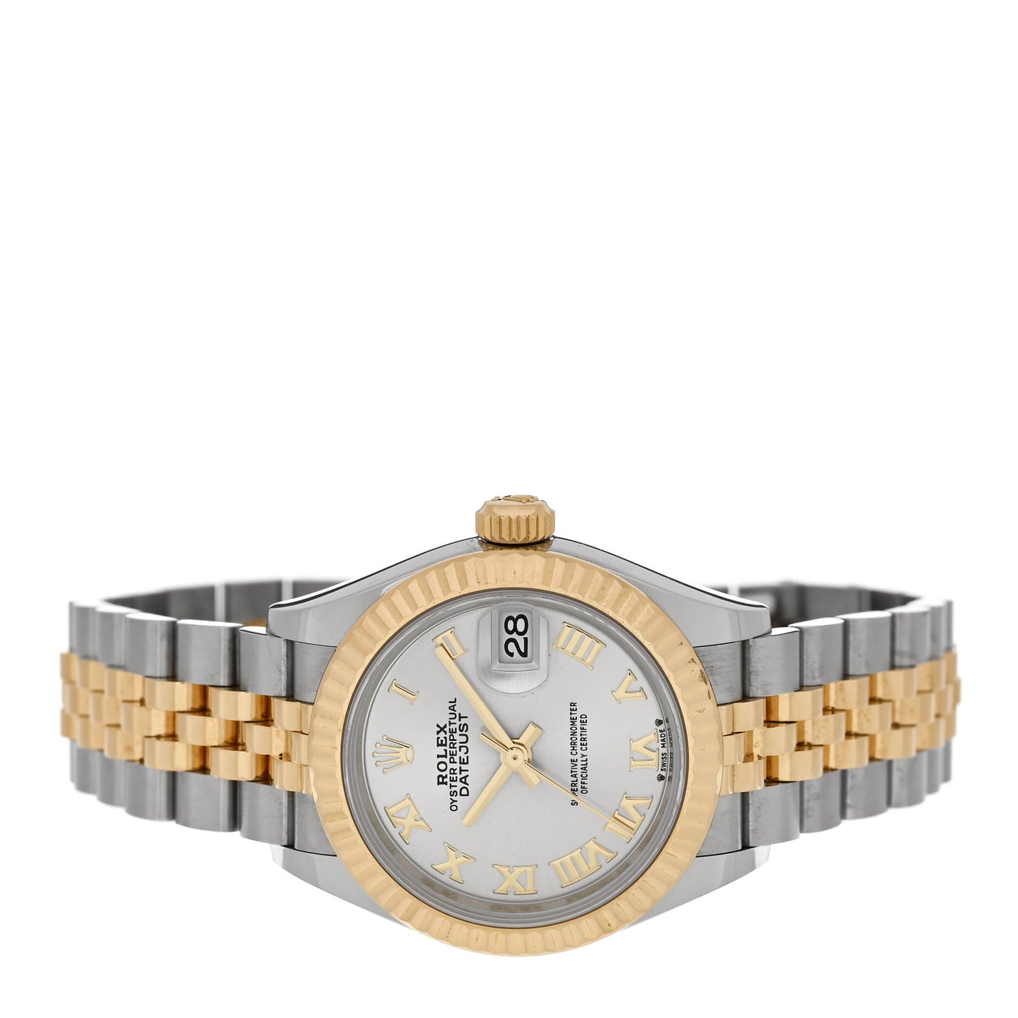 Stainless Steel 18K Yellow Gold 28mm Oyster Perpetual Datejust Watch Silver Roman 279173
