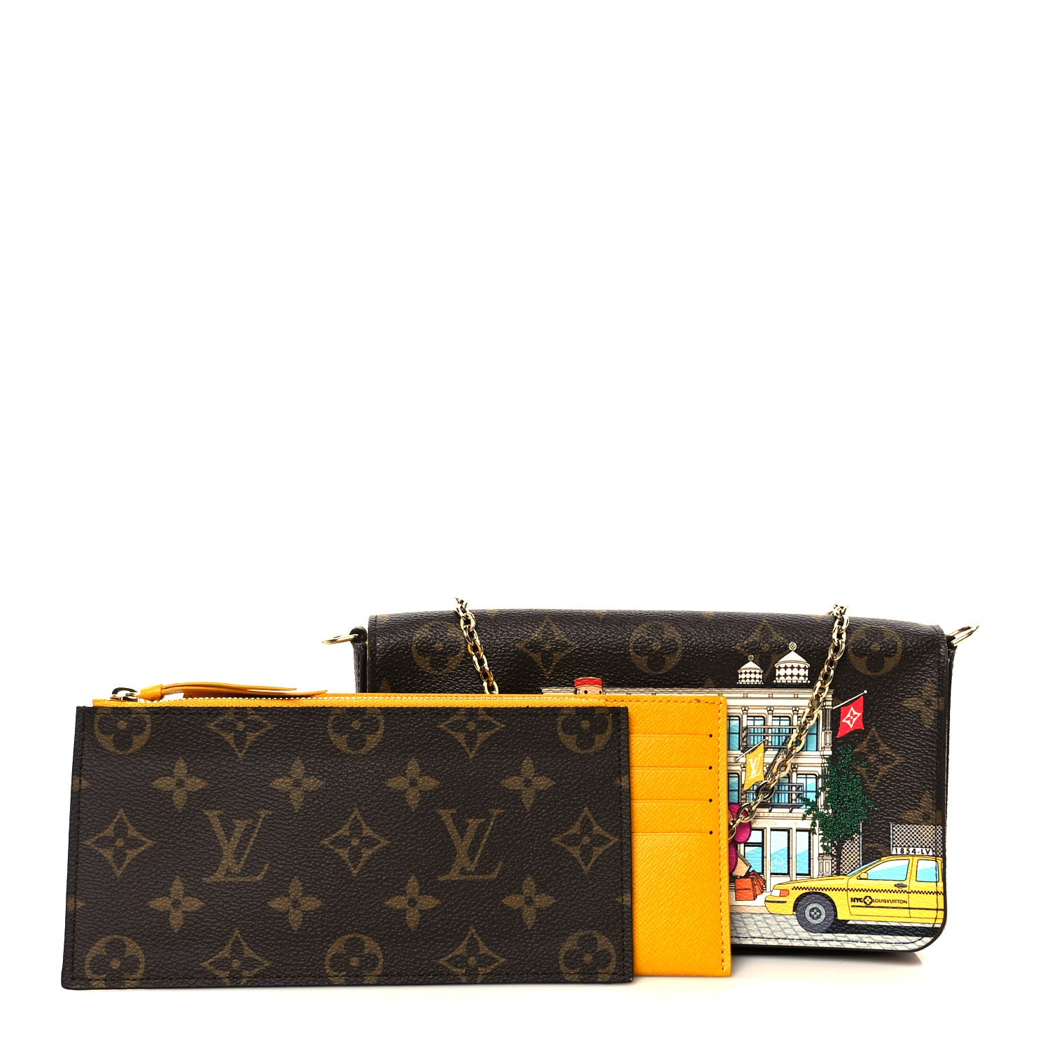 Louis Vuitton Monogram 2022 Christmas Animation New York Soho Pochette Felicie Chain Wallet Yellow 3 of 14